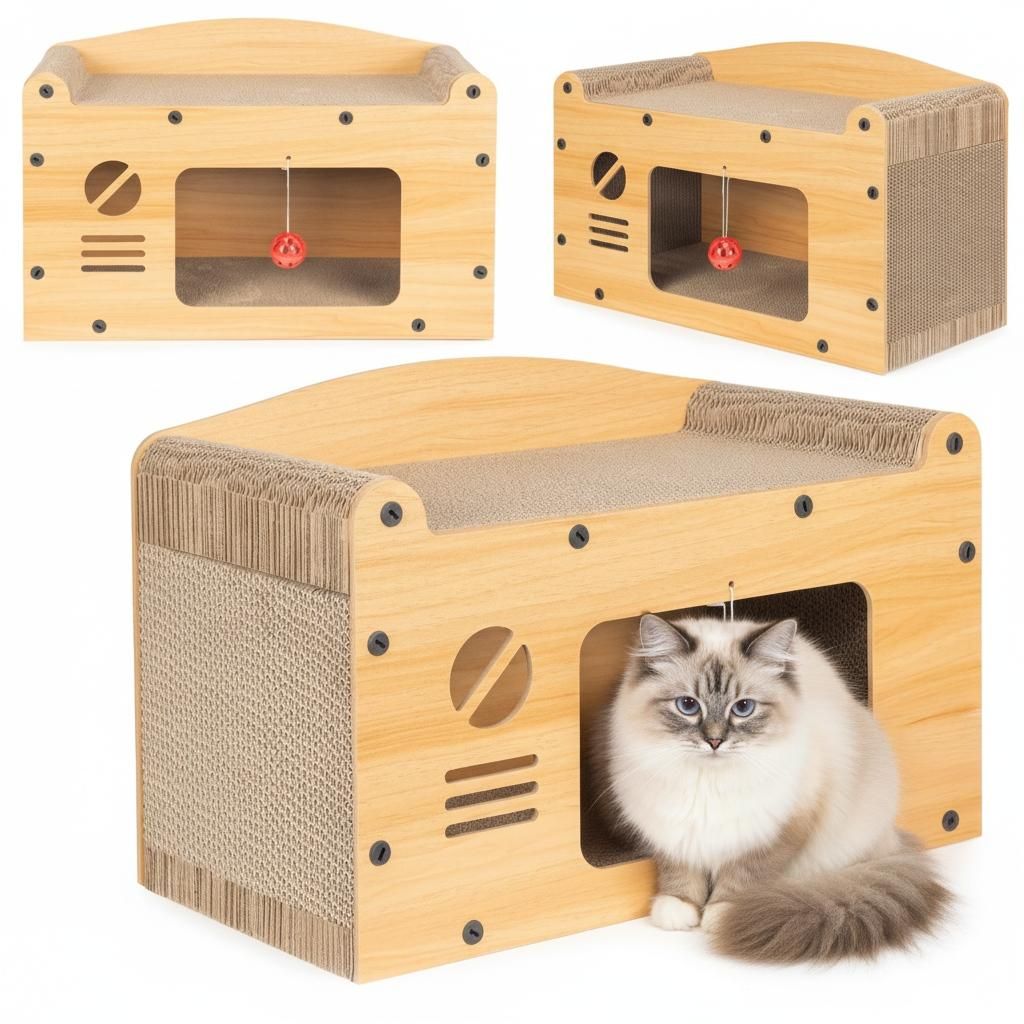 COIL Kratztonne, Katzenhöhle, Katzenkratzbaum, Katzenbett, Katzenliege, Umweltfreundliches Bett, Kratzpappe, MDF, Höhe: 29 cm