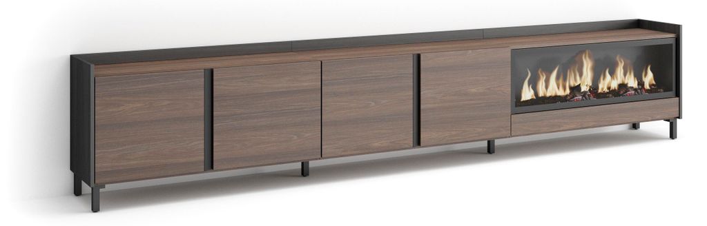 TV-Möbel Holzeffekt eiche schwarz 315x35x61cm Kamin mit Feuereffekt