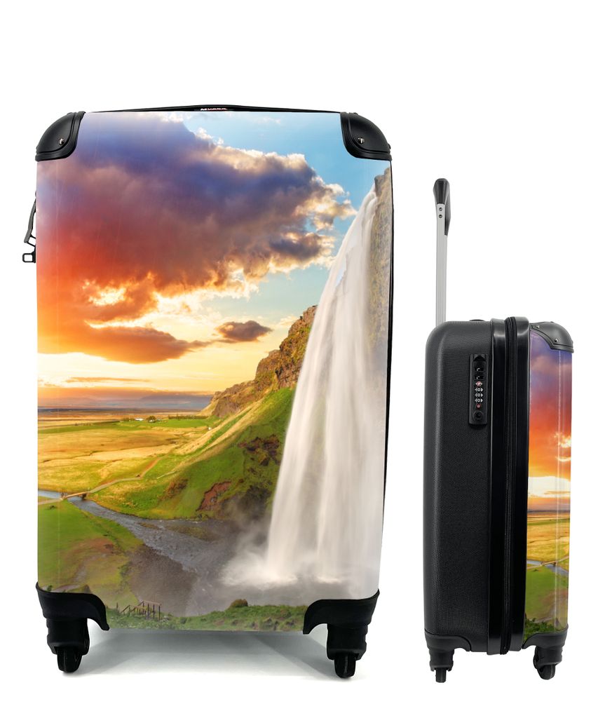 MuchoWow Koffer Handgepäck Trolley Rollkoffer Kleine Reisekoffer mit 4 Rollen - Wasserfall - Felsen - Sonnenuntergang - Berge - Orange - Cabin S...