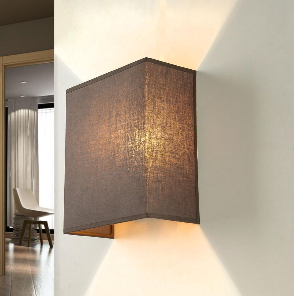 Loft Wandleuchte Stoff Schirm Taupe Loft Design eckig Modern E27 Wandlampe Wohnzimmer Flur