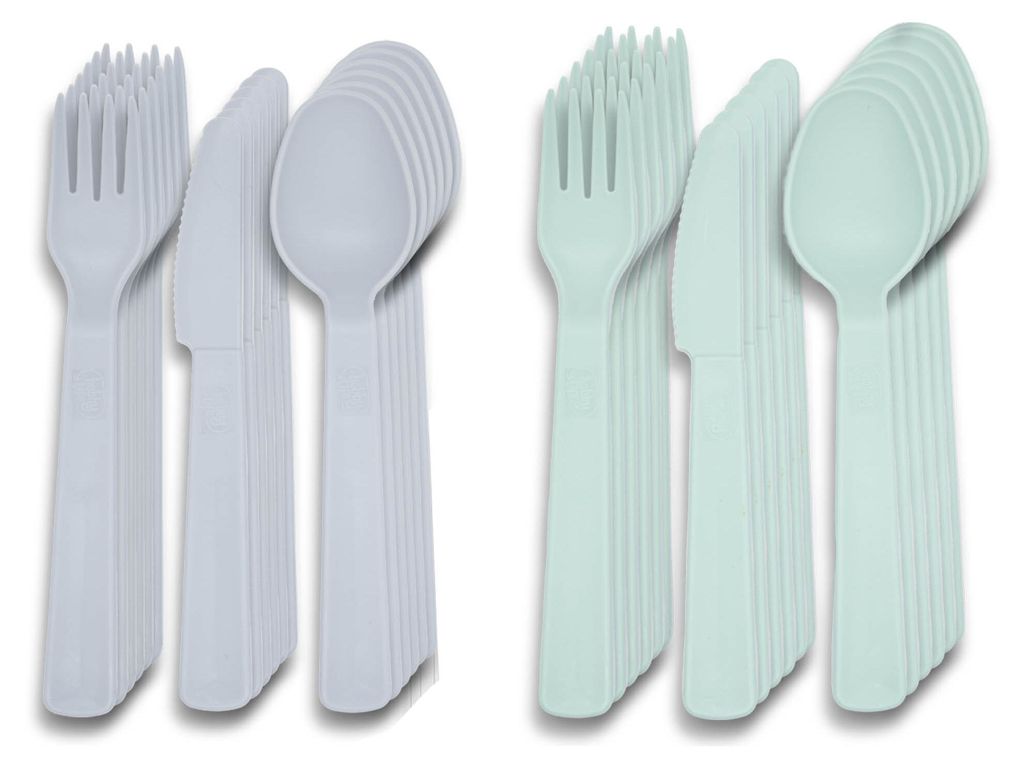 2x Besteck Mehrweg Party Camping Gabel Messer Löffel Produktbild 