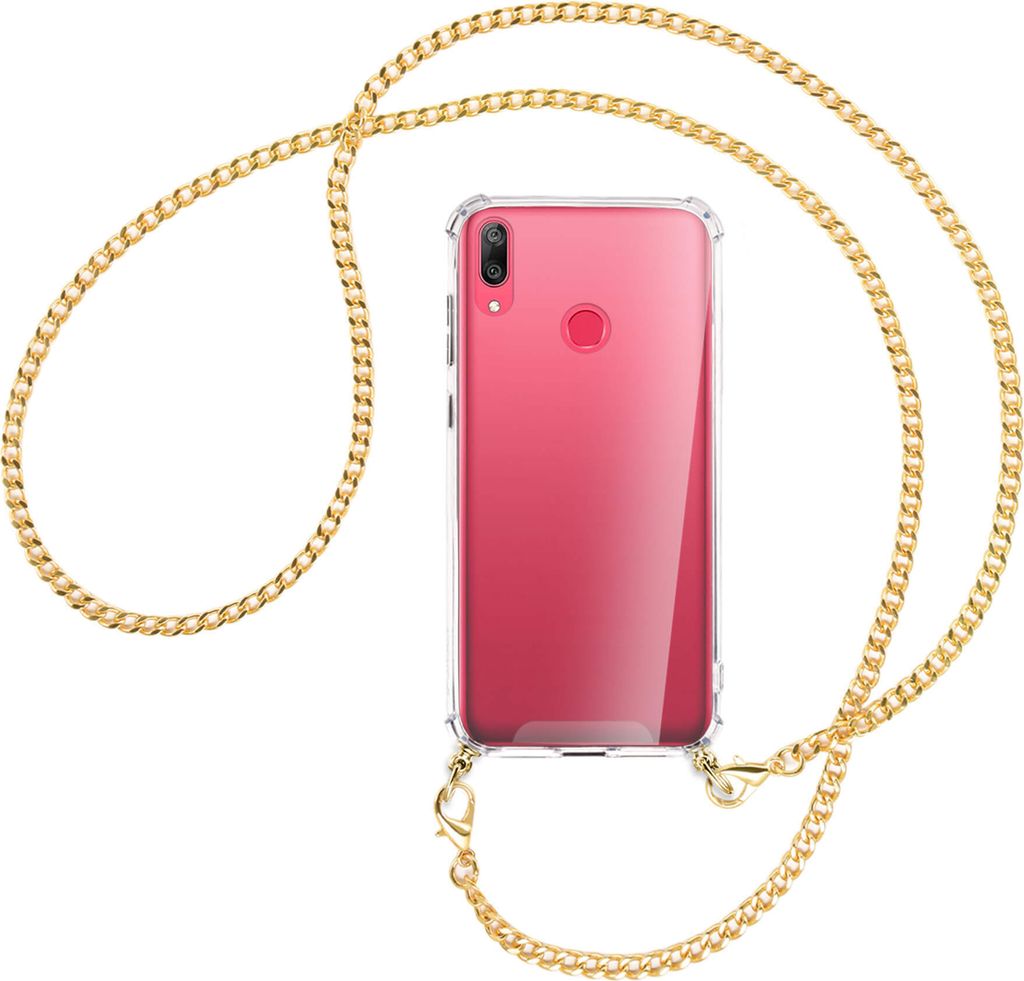 Handykette Backcover-Schutzhülle mit Band (Metall goldfarben) für Huawei Y7 2019, Y7 Prime 2019 - goldfarbene Kette