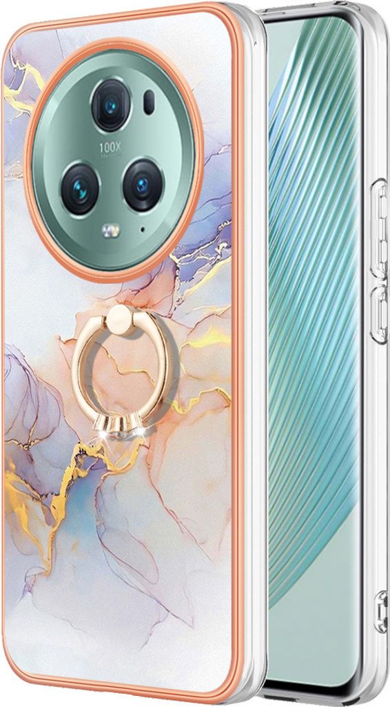 Hülle für Honor Magic5 Pro Muster TPU Silikon Stoßdämpfer Bumper Schutzhülle mit Ring Ständer Grau