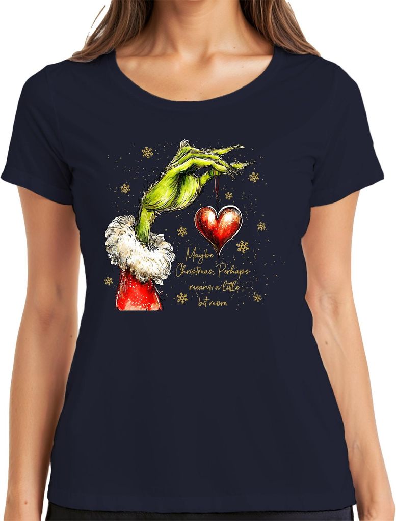 Grinch Heart Ornament Maybe Christmas means a little bit more Damen T-Shirt, Navy, M