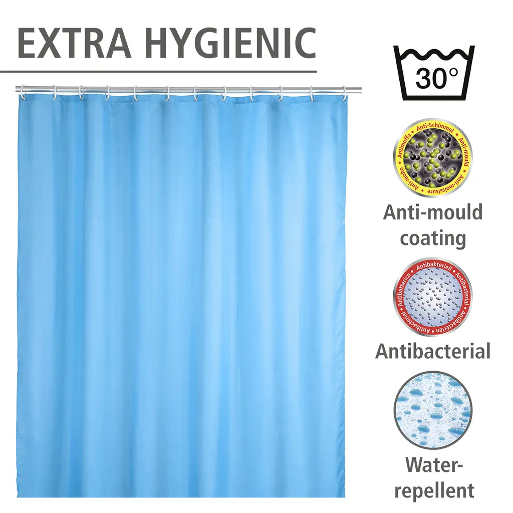 Rideau de douche textile anti-moisissure bleu ciel avec œillets acier