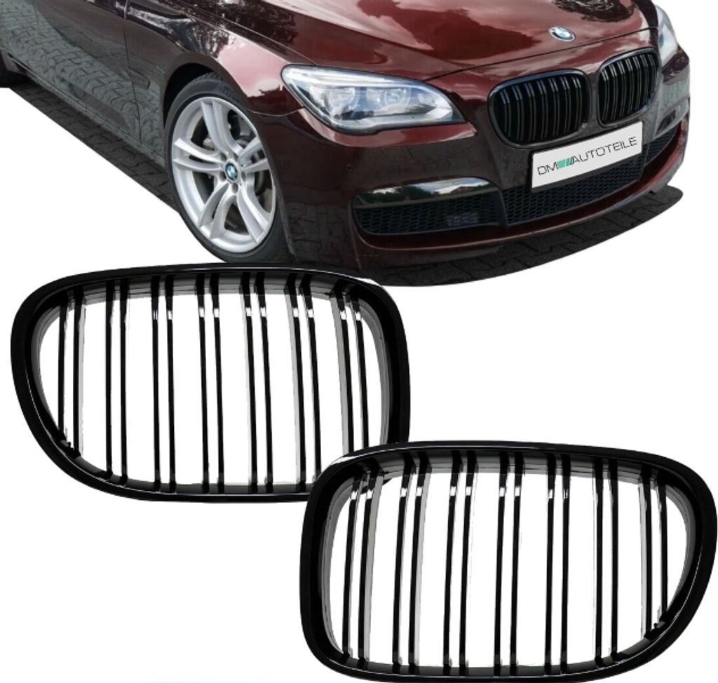 Doppelsteg Kühlergrill Schwarz GLANZ Performance passt für BMW 7er F01 F02 08-15