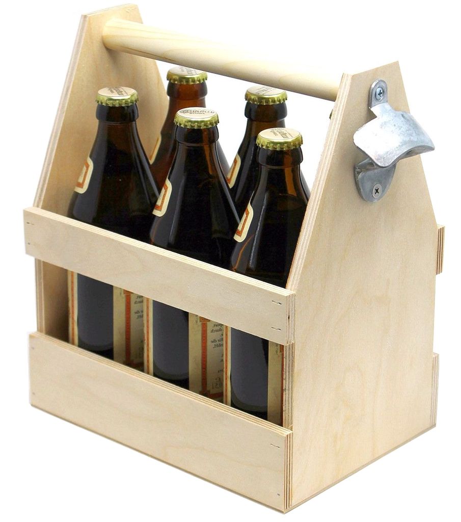 Flaschenträger mit Metall Flaschenöffner Holz Bier Träger für 6x 0,5 L Flaschen 
