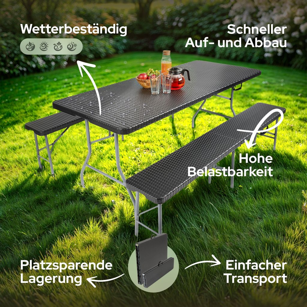 AREBOS Bierzeltgarnitur 3-teilig Set Tisch + 2 x Bank  Produktbild 6