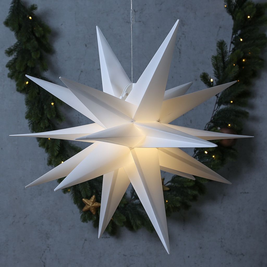 LED Weihnachtsstern 3D - Leuchtstern - D: 30m - Timer - Batteriebetrieb - für Innen/Außen - weiß