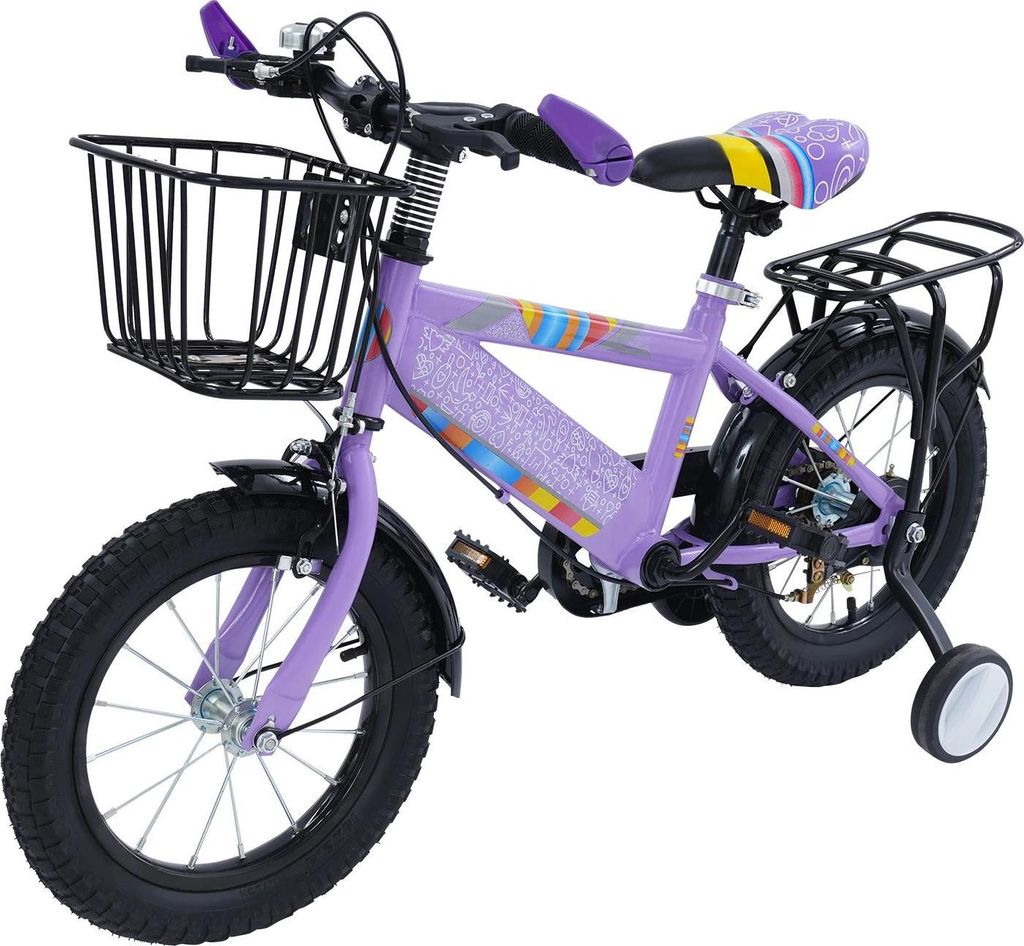 Kinderfahrrad - 35 cm Räder - Stützräder - Mechanische Scheibenbremsen vorn/hinten - Rahmen aus hochfestem Kohlenstoffstahl - Für 3–6 Jahre (...