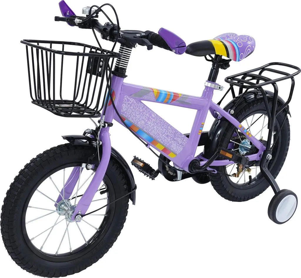 Vélo enfant violet avec freins à disque sécurisés et cadre en acier