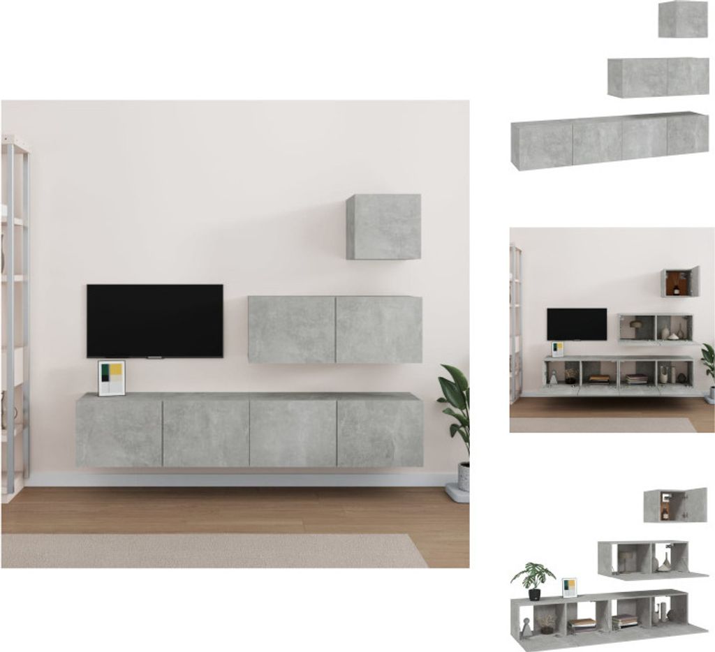 vidaXL 4-tlg. TV-Schrank-Set Betongrau Holzwerkstoff - TV-Möbel