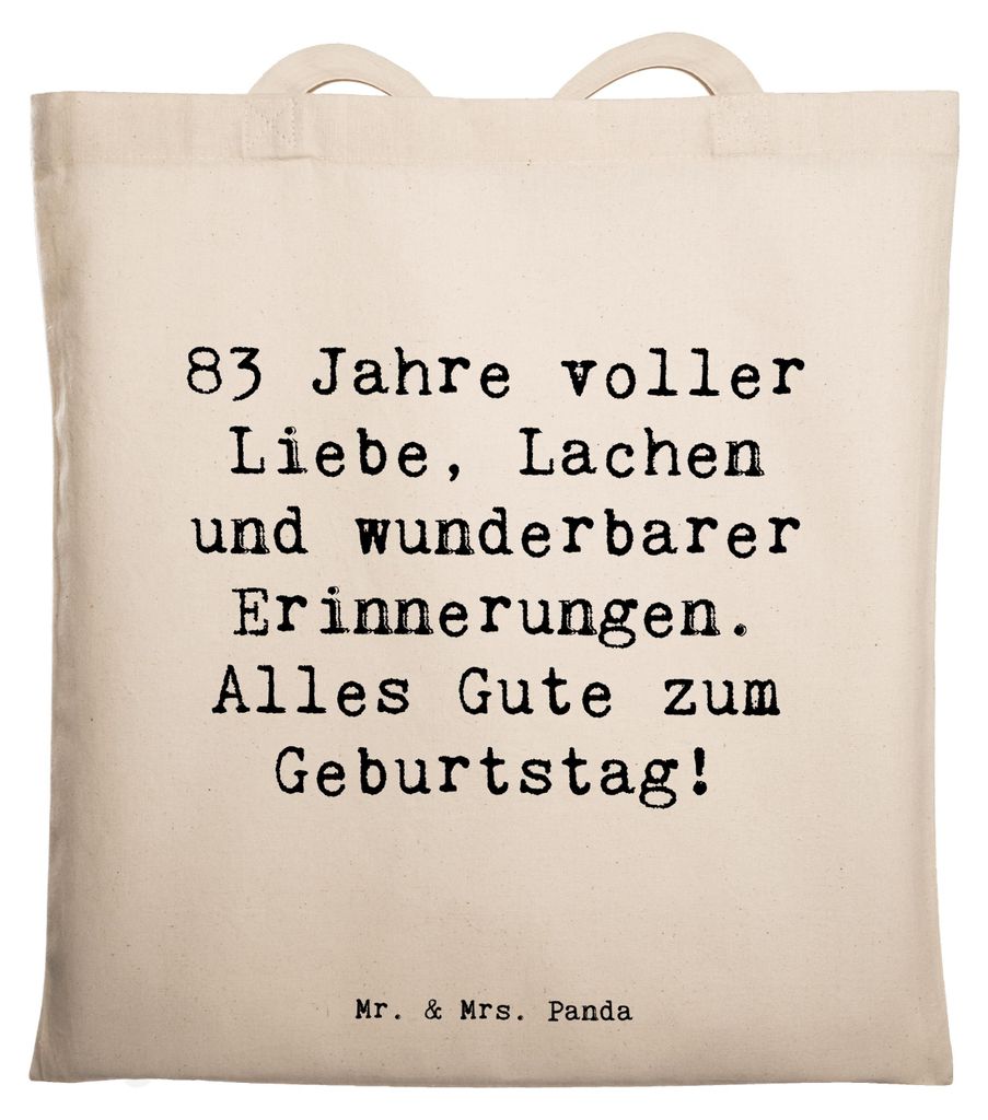 Mr. & Mrs. Panda Stoffbeutel Spruch 83. Geburtstag - Transparent - Geschenk, Tote Bag, Shopping Tasche, Wertschätzung, Laptoptasche, Happy Birthda...