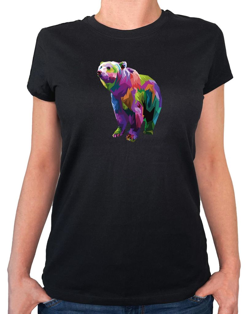Huuraa Damen T-Shirt Bär Colorful S Black Bio Baumwolle Fairtrade Damenshirt Geschenkidee