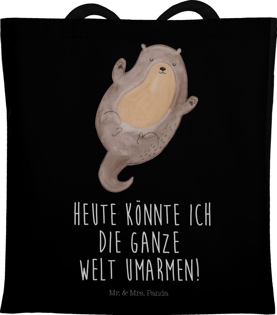 Mr. & Mrs. Panda Stoffbeutel Otter Umarmen - Schwarz - Geschenk, Tasche, Büchertasche, Optimistisch, Hallo, glücklich, gut Gelaunt, Beutel, Tote ...
