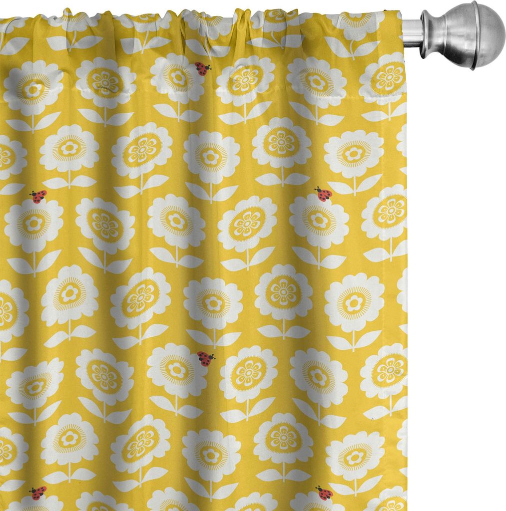ABAKUHAUS Blumen Vorhänge, Gardinen, Kontinuierliche Marienkäfer und Blumen entwarfen mit skandinavischen Mustern, 2 Stück 75 x 245 cm, Vermilio...