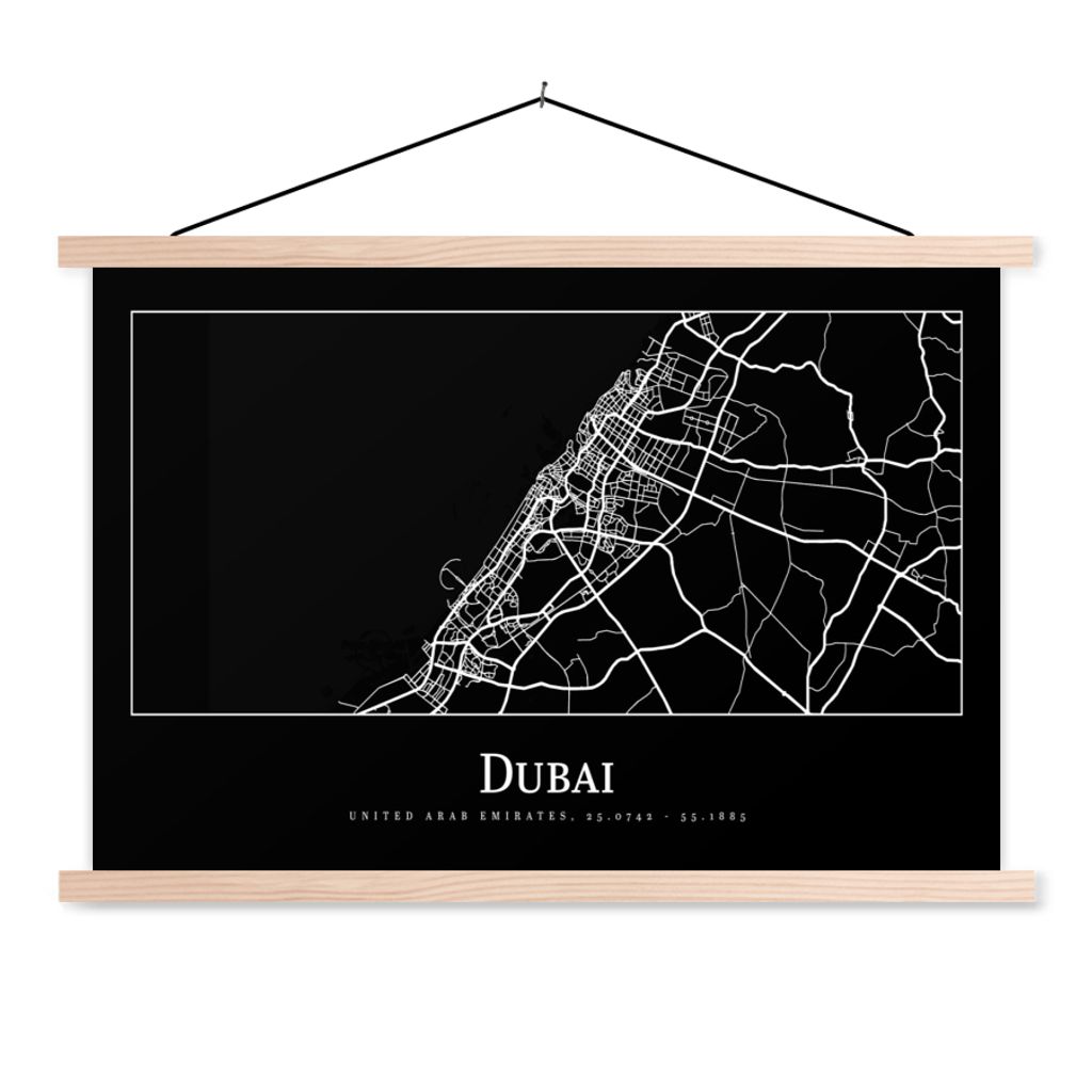 MuchoWow Textilposter Dubai Stadtplan - Karte 60x40 cm mit holzfarbenen Rahmen - Bilder