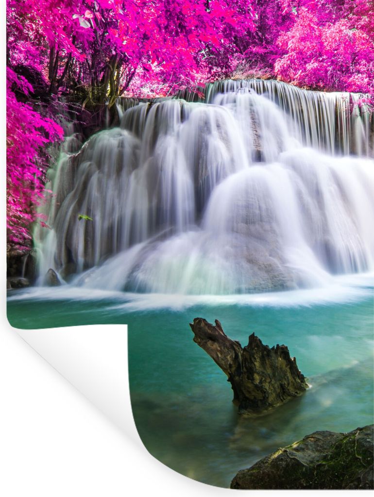 MuchoWow Wandtattoo Wandsticker Wandaufkleber Wasserfall - Rosa - Bäume 90x120 cm Selbstklebend und Repositionierbar - Faltenfrei