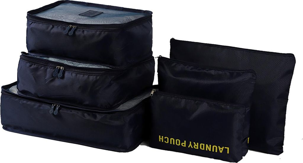 6-teiliges Packwürfel-Organizer für Gepäck, Taschen, hochwertiges Reise-Organizer-Set mit Kulturbeutel, Schwarz