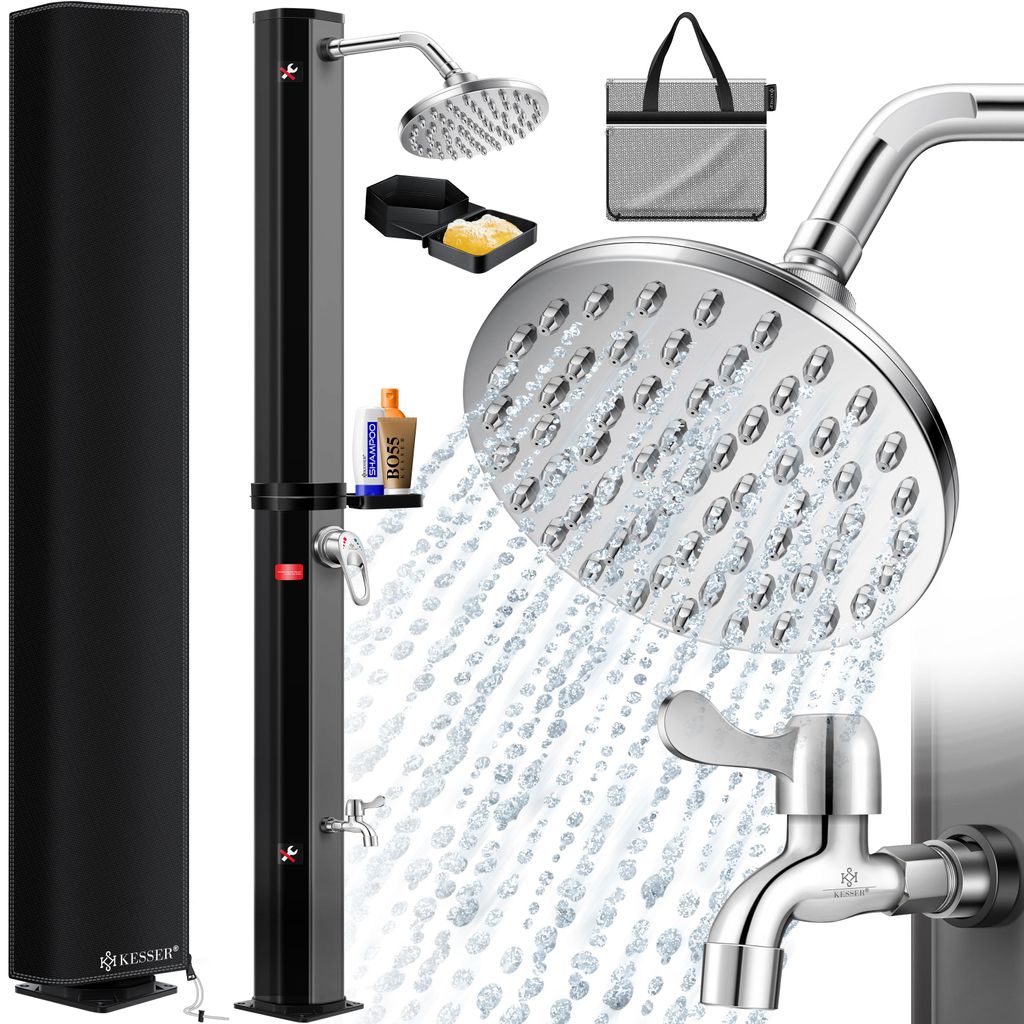 KESSER Solardusche 35 Liter Solar Gartendusche + Metall-Duschablage | warmes Wasser | max. 60°C | ohne Stromanschluss | Pooldusche Camping| Rege...