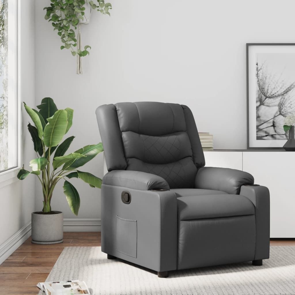 Design Relaxsessel Grau Kunstleder, Klassische Sessel 2024 Neu