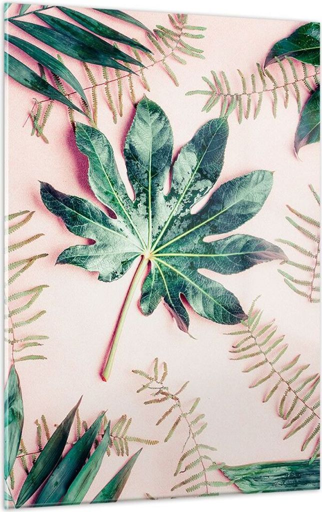 Bilder auf glas - Einteilig - Blatt Tropisch Palme - 50x70cm - Glasbilder - Wandbilder - Bilder - zum Aufhängen bereit - Wanddekoration aus Glas -...