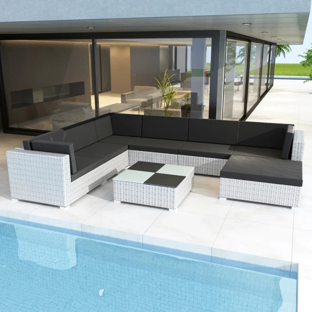 ZMH 8-tlg. Garten-Lounge-Set mit Auflagen Poly Rattan Weiß