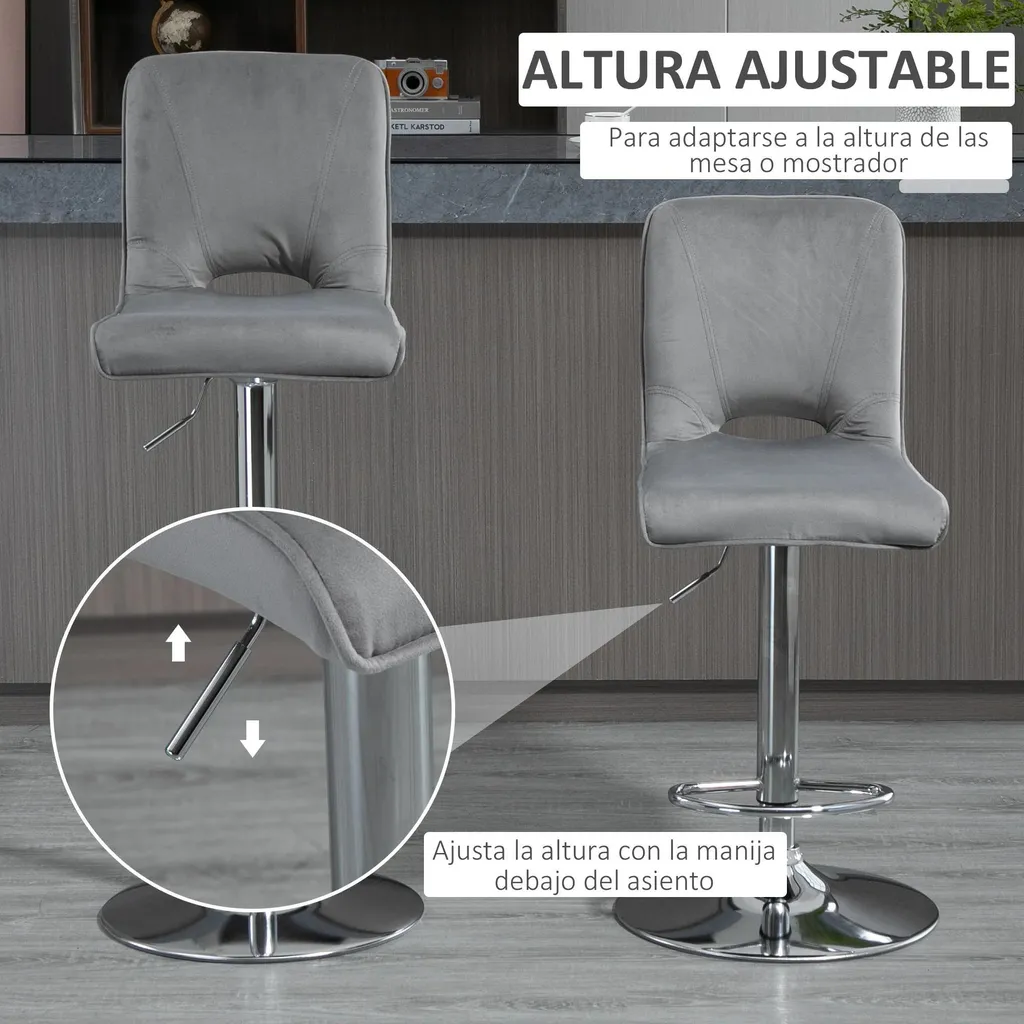 Lot de 2 Tabourets de Bar Ergonomiques Gris Clair : Confort et Gain de Place