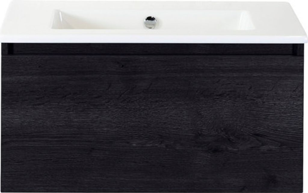 Einzelbadmöbel Sanox Frozen BxHxT 81 x 42 x 46 cm Frontfarbe black oak mit Waschtisch Keramik weiß 75734649