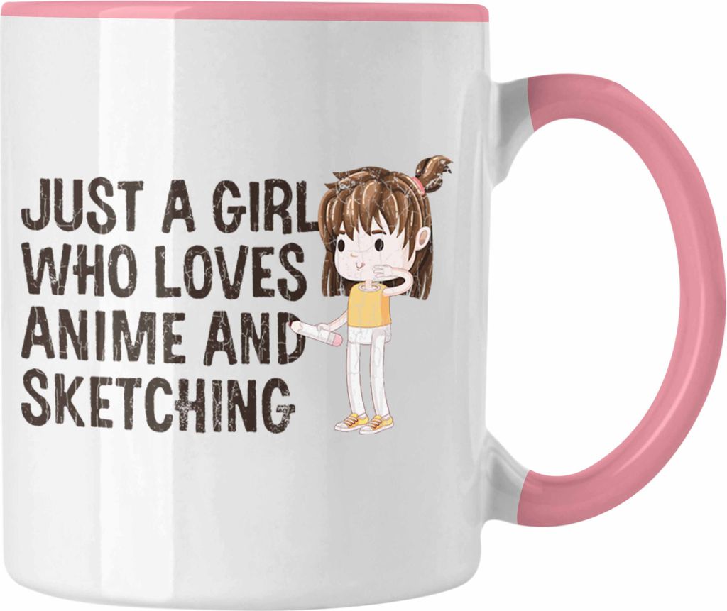 Trendation - Anime Tasse Geschenk Geschenkidee Just A Girl Who Loves Anime And Sketching Zeichnen Mädchen (Rosa)