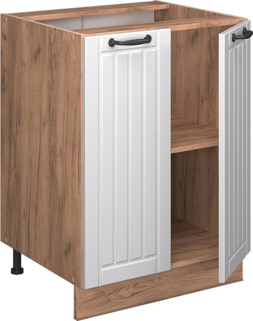 Vicco Küchenunterschrank Fame-Line, 60 cm ohne Arbeitsplatte, Weiß Landhaus/Goldkraft Eiche