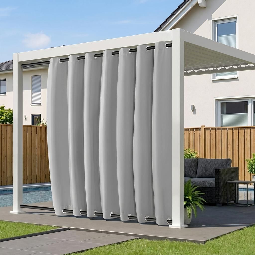 Outdoor Vorhang Extra Breit Wasserdicht Wetterfest Verdunklungsvorhänge Oben und Unten mit Ösen für Terrasse Balkon, Grau, B254XH243cm