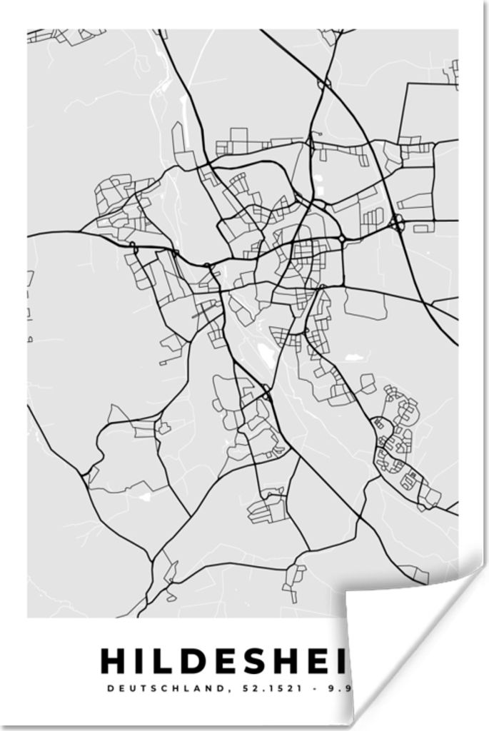 MuchoWow Poster Karte - Stadtplan - Deutschland - Hildesheim - Karte 120x180 cm - Kunstposter