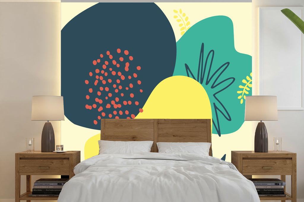 MuchoWow Fototapete für Wohnzimmer oder Schlafzimmer Wandtapete Vinyl Motivtapete Sommer - Flecken - Blätter - 350x350 cm - Schlafzimmertapete