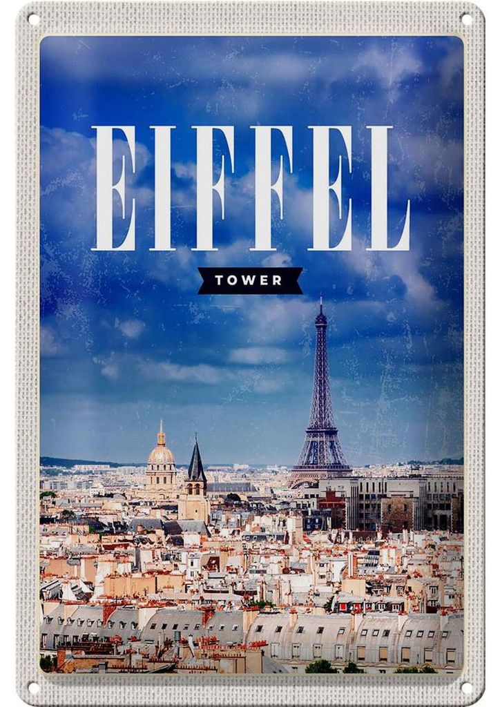Blechschild Reise 20x30cm Eiffel tower Panorama Bild Retro