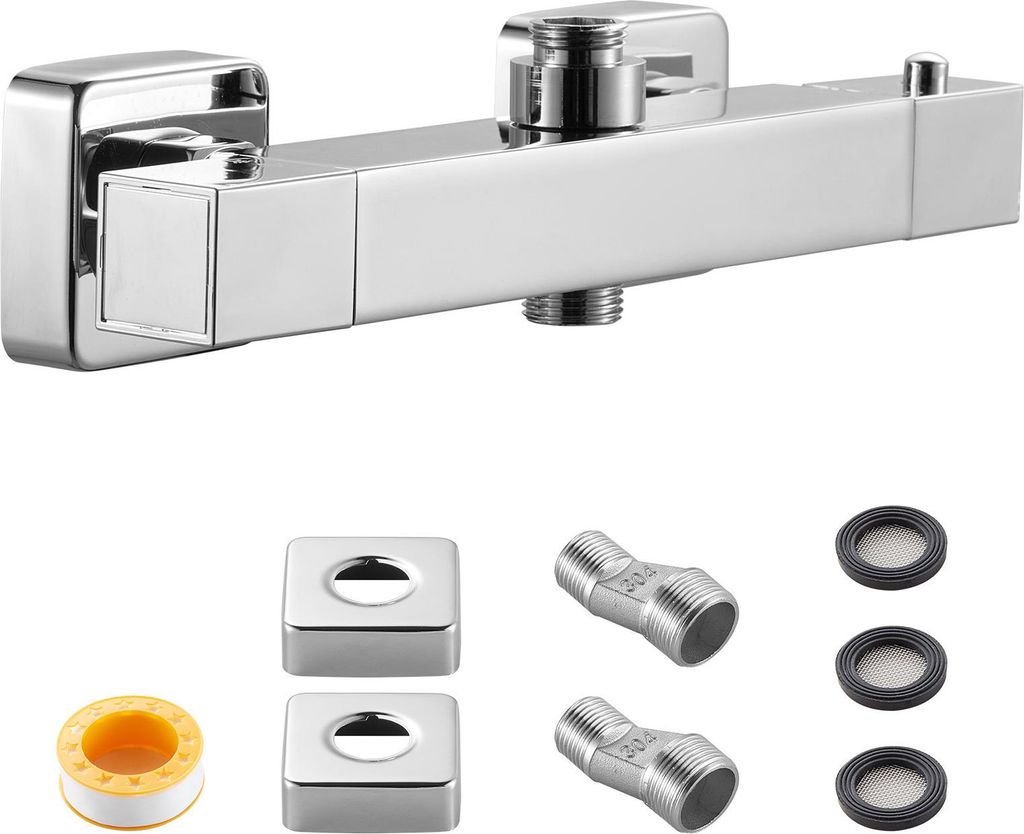 SucceBuy Duscharmatur mit Thermostat und 38 °C Sicherheitsschloss, Temperaturregelventil für Badewanne, Badezimmer oder Wohnmobil, Chrom-Silber, ...