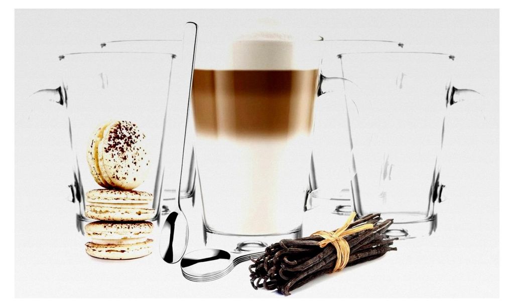 6 Latte Macchiato Gläser 300 ml mit Henkel und 6 Löffel