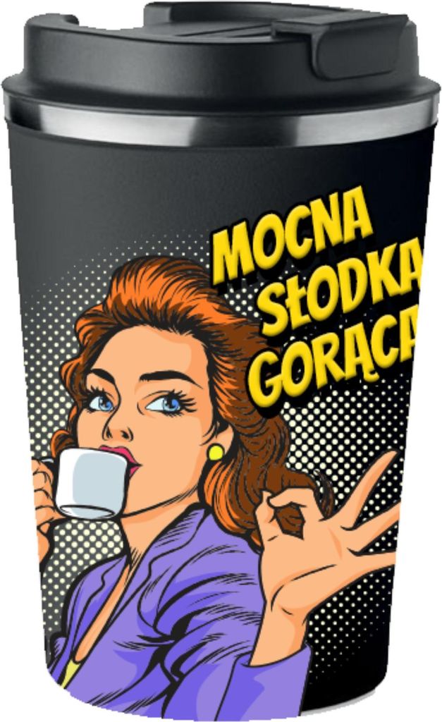 Premium Thermobecher mit Aufdruck STRONG SWEET HOT 350ml 0,35l KT_036