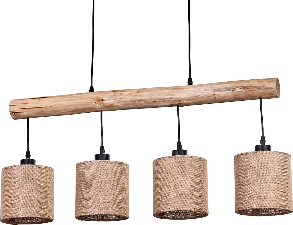 Tubione moderne Hängelampe aus Holz/Metall/Leinen in Natur/Schwarz/Beige