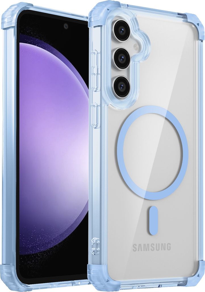 Magnetisch Hülle für Samsung Galaxy S23 FE Kompatibel mit Magsafe Stoßfest Militärschutz Transparente Handyhülle Blau