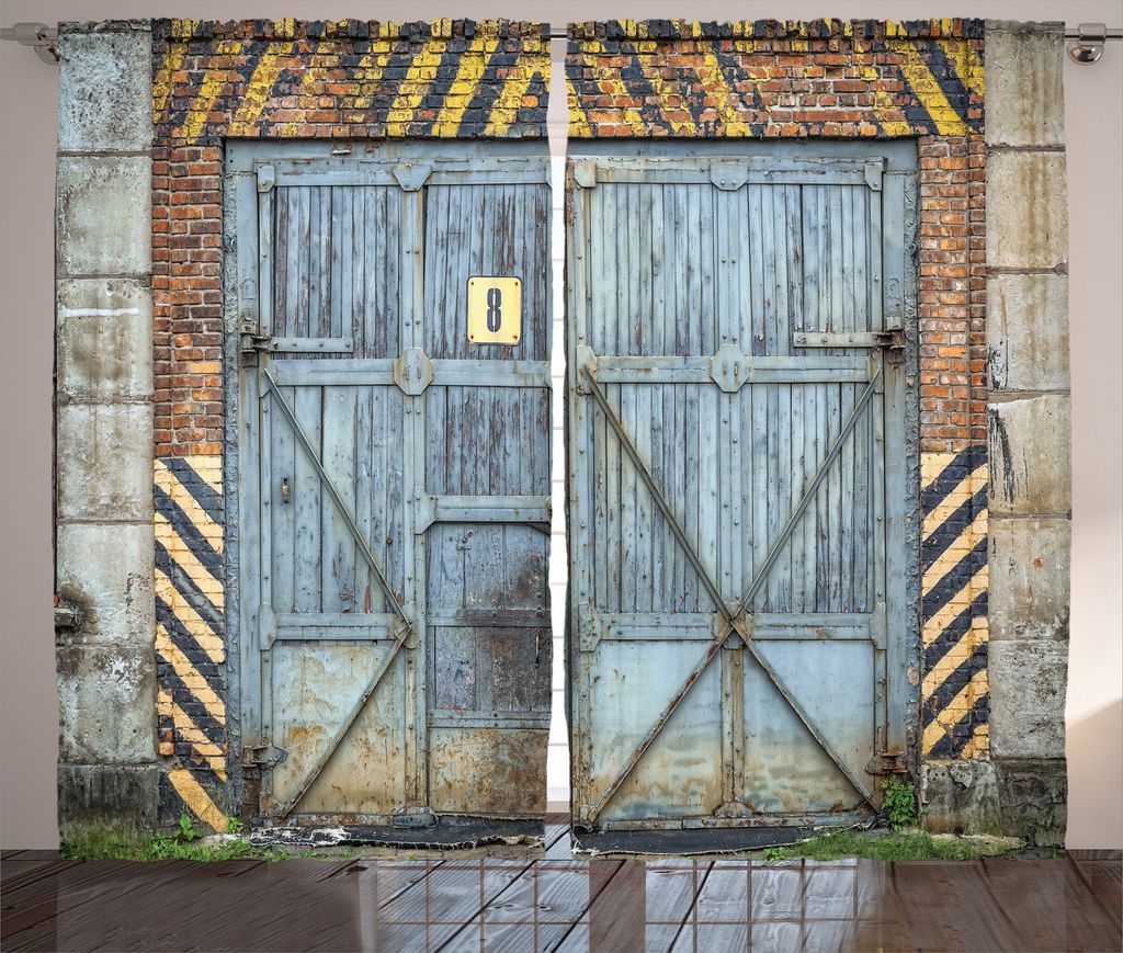 ABAKUHAUS Bunt Rustikaler Vorhang, Gealterte Holzfabrik, Wohnzimmer Universalband Gardinen mit Schlaufen und Haken, 280 x 225 cm, Mehrfarbig