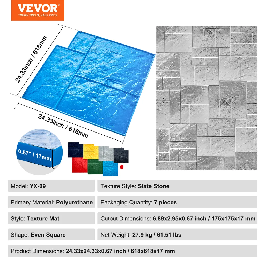 Tampon Polyuréthane pour Béton à Texture Pierre, 7 Tapis de 61 cm Carrés - 7