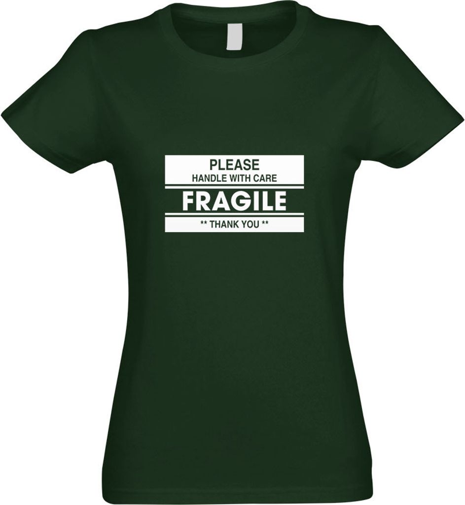 Kiwistar - T-Shirt tailliert - Damen - flaschengrün - Fragile - Please Handle - mit Motiv Bedruckt - Funshirt Design - Sport - Freizeit - Damen - XXL