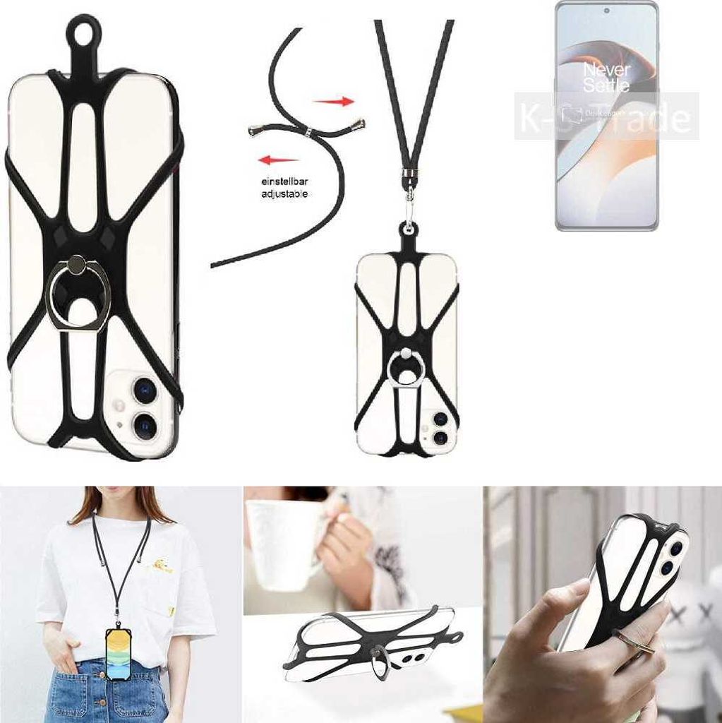 K-S-Trade 3in1 Handykette Handyband Handykordel Halsband Smartphone-Ring Handy-Ring kompatibel mit OnePlus Ace 2 Fingerhalterung Handyring