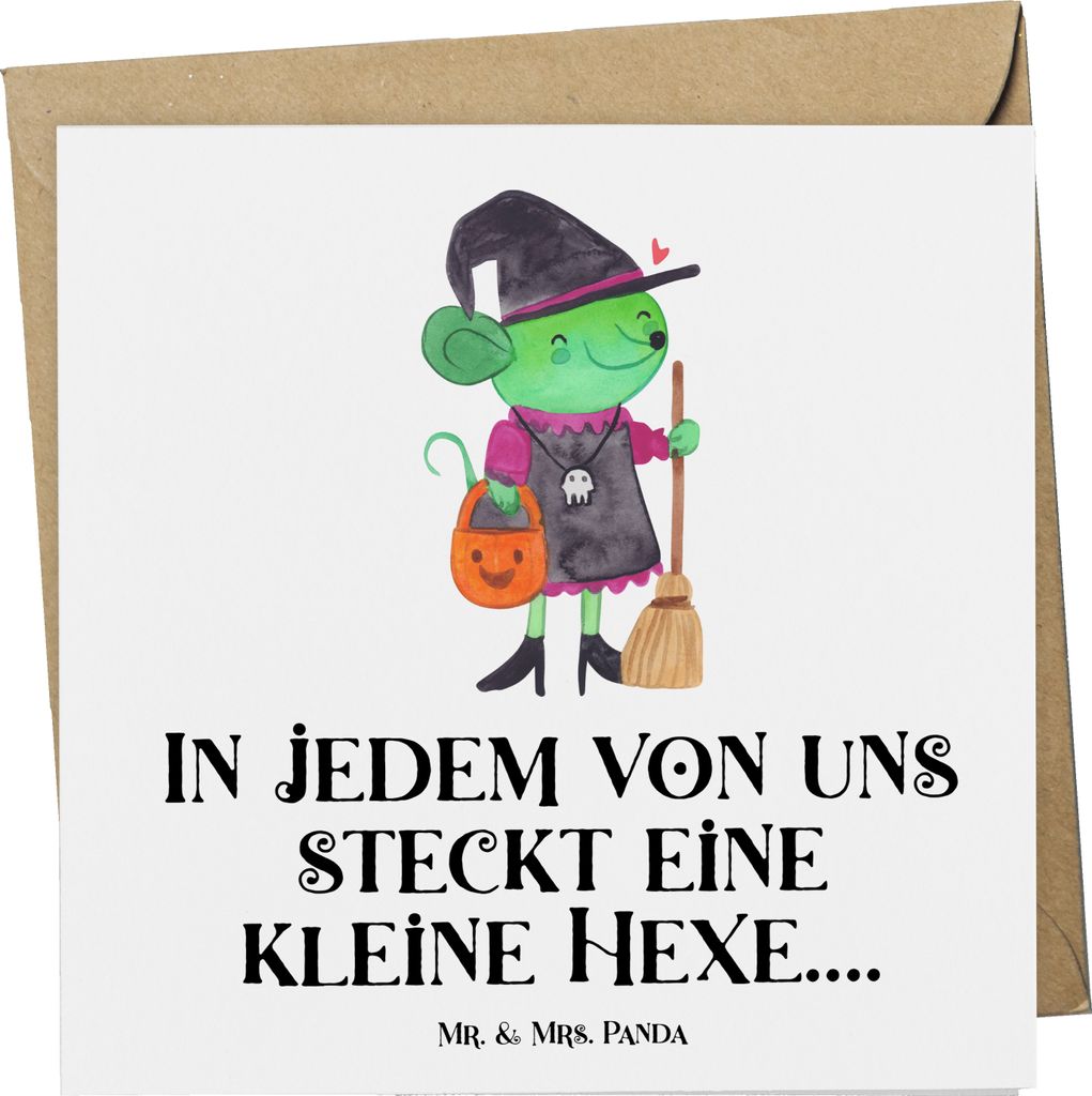 Mr. & Mrs. Panda Grußkarte Halloween Hexe - Weiß - Geschenk, doppelkarte, schaurige Spiele, gruselige Kostüme, Feiertag, Klappkarte, Glückwunsc...