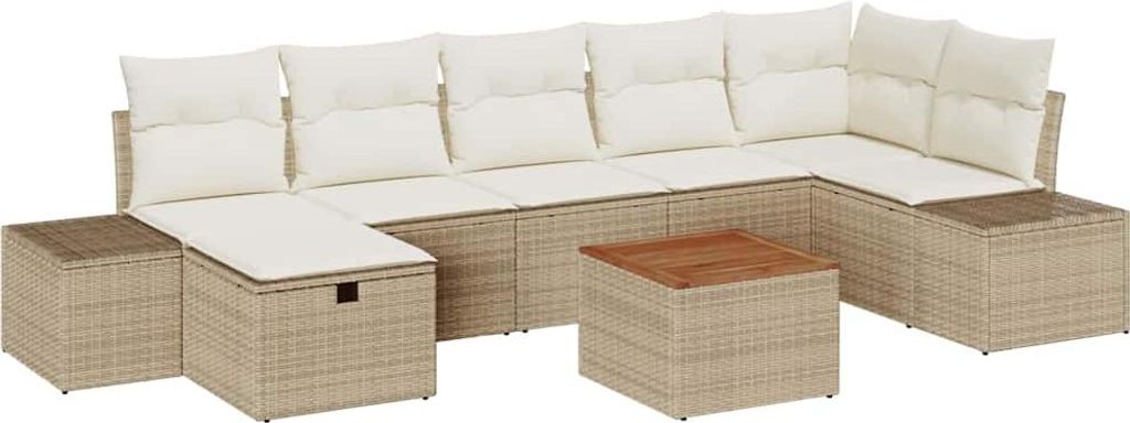 "SALE 2026" Garten-Sofa-Set - elegantes Design - Sitzgruppe mit Sofa, Tisch - mit Kissen mit Speicher 8 pcs Beige Poly Rattan - Terassenmöbel DEM...