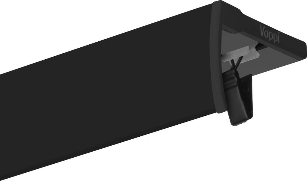 Voppi Aluminium Gardinenschiene mit Blende 1-läufig 360 cm schwarz, silent Gleiter mit Klammern und Haken, Vorhangschiene, Deckenmontage