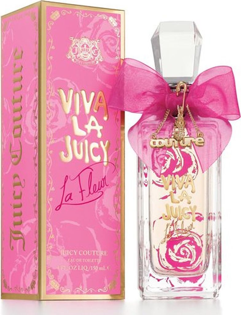 A perfume bottle and its packaging are displayed against a white background.