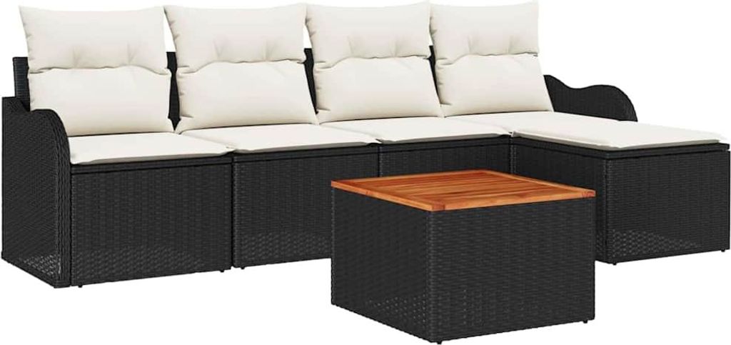 Gartensofa-set mit Speicher 6 pcs Schwarz und Creme Poly-Rattan