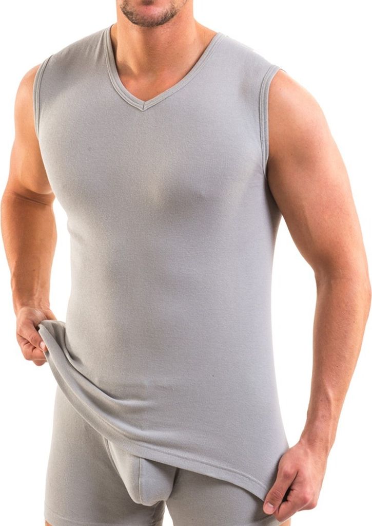 HERMKO 3050 Herren Muskelshirt V-Neck aus 100% Baumwolle Atlethic Vest Unterhemd, Größe:D 9 = EU 3XL, Farbe:grau
